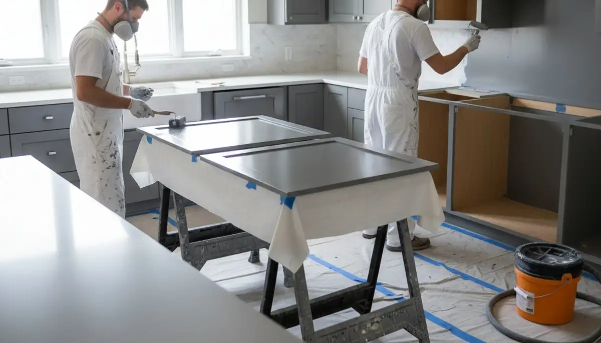 Professional cabinet painting in Chico, CA showing refinished kitchen cabinets with smooth, durable finish