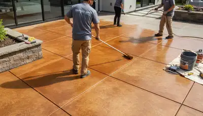 Professional concrete staining on patio surface in Chico, CA by local house painting experts