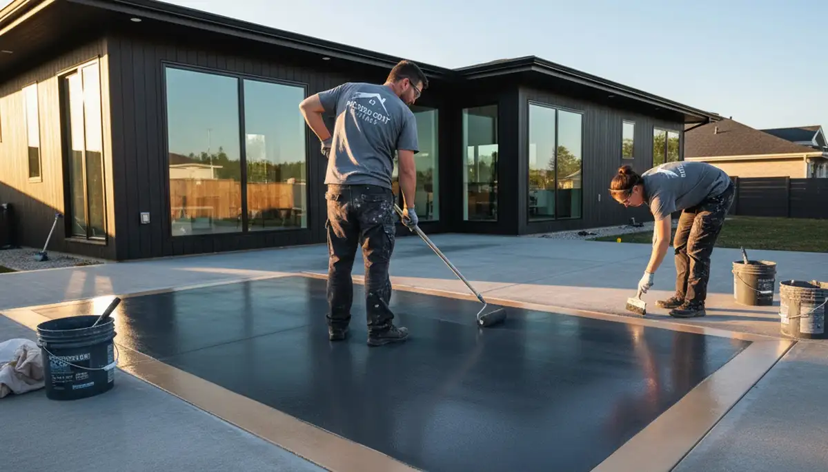 Professional concrete staining on patio surface in Chico, CA by local house-painting experts