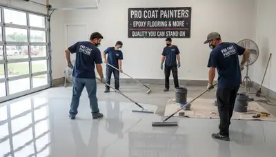 Epoxy floor coating in Chico CA garage by professional house painters for durable, polished finish