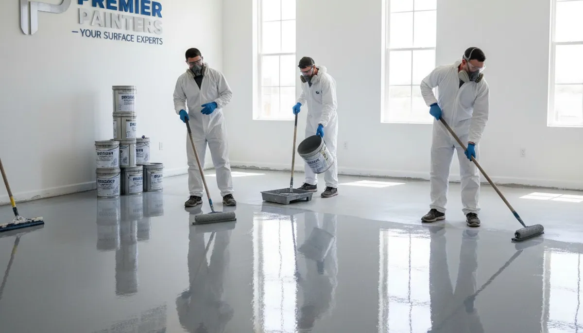 Epoxy floor coating in Chico, CA for durable, glossy garage and workshop surfaces by local painters