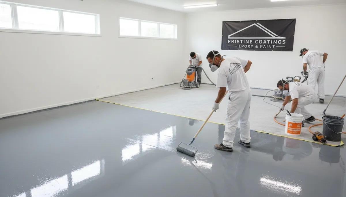 Epoxy floor coating application in Chico, CA garage by professional house painters