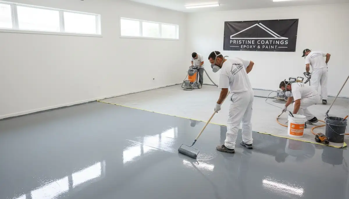 Epoxy floor coating application in Chico, CA garage by professional house painters