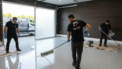 Professional epoxy garage floor coating in Chico, CA by local house painters for durable concrete protection