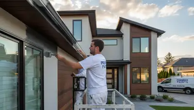 Professional gutter painting on Chico, CA home by expert house painters protecting against rain and sun