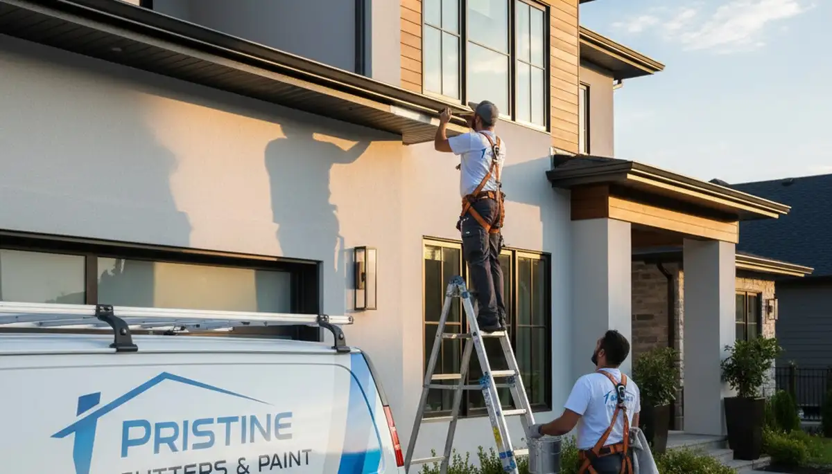 Professional gutter painting on a Chico, CA home by expert house painters