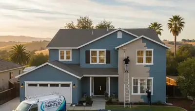 Professional house painters in Chico, CA applying exterior paint to a residential home