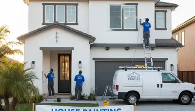 Professional house painters working on residential exterior in Chico, CA