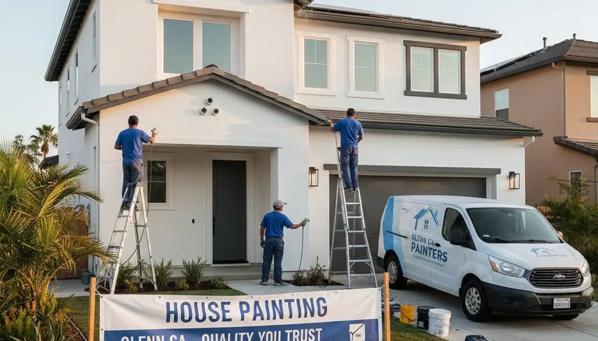 Professional house painters working on exterior home repaint in Chico, CA