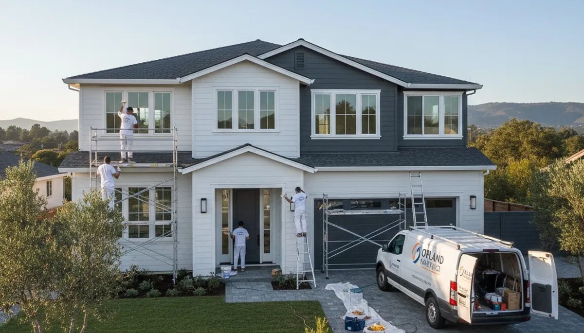 Professional house painters working on residential exterior in Chico, CA
