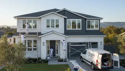 Professional house painters working on residential exterior in Chico, CA