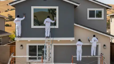 Professional house painters working on home exterior in Chico, CA