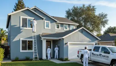 Professional house painters working on residential exterior in Chico, CA