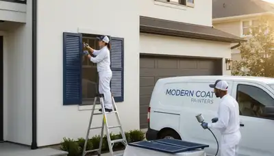 Professional shutter painting on Chico, CA home exterior by local house painters