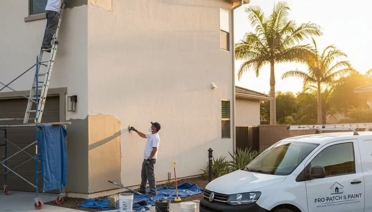 Professional stucco repair on residential exterior wall in Chico, CA by expert house painters