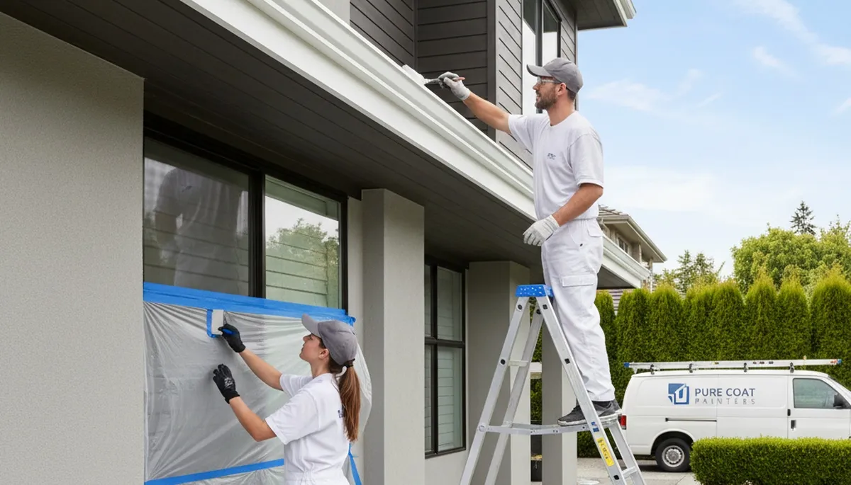 Professional trim and fascia painting on Chico, CA home exterior by expert local house painters