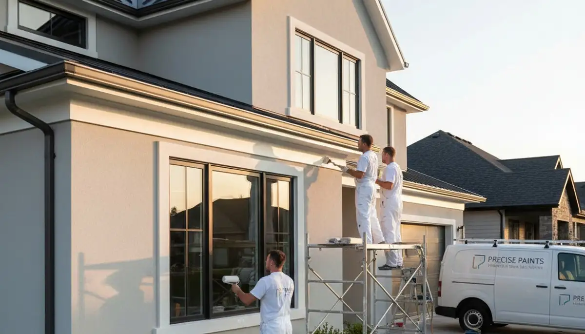 Professional trim and fascia painting on a Chico, CA home by expert house painters