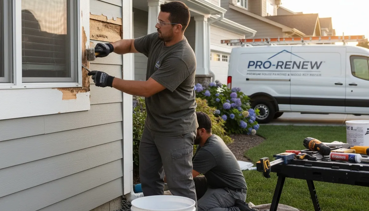 Professional wood rot repair on Chico, CA home exterior by local house-painting experts